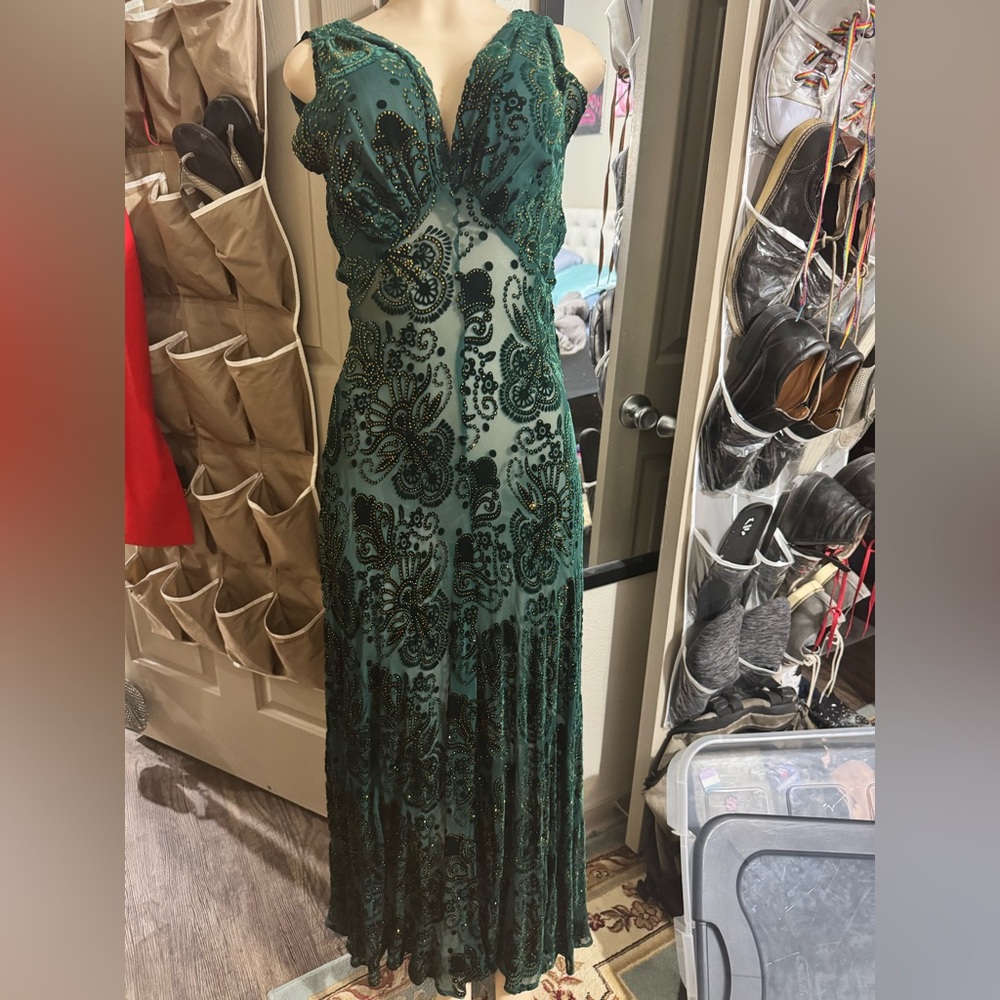 Trashy Diva Green Baroque Velvet Maxi Dress